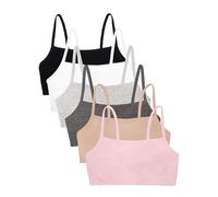 Fruit of the Loom Women's Spaghetti Strap Cotton Pullover Sports Bra Value Pack, Opaque, Sand/White/Heather Grey/Black/Blushing Rose/Charcoal, 38 (Pack of 6)