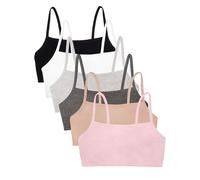 Fruit of the Loom Women's Spaghetti Strap Cotton Pullover Sports Bra Value Pack, Opaque, Sand/White/Heather Grey/Black/Blushing Rose/Charcoal, 34 (Pack of 6)
