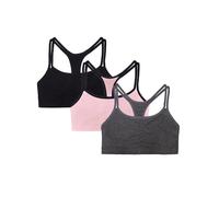 Fruit of the Loom Women's 3 Pack Spaghetti Sports Bra, Blushing Rose with Black/Charcoal/Black, 32