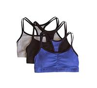 Fruit of the Loom Women's Spaghetti Strap Cotton Pull Over 3 Pack Sports Bra in Fashion Colors, Opaque, Grey Heather/Navy Heather/Black, 34 (Pack of 3)