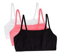 Fruit of the Loom Women's Spaghetti Strap Cotton Pull Over 3 Pack Sports Bra in Fashion Colors, Opaque, Pin Dot/Popsicle Pink/White, 32 (Pack of 3)
