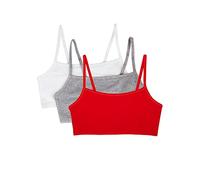 Fruit of the Loom Women's Spaghetti Strap Cotton Sports Bra, Red Hot/White/Grey Heather, 32 (Pack of 3)