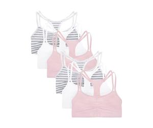 Fruit of the Loom Women's Spaghetti Strap Cotton Sports Bra-All-Day Comfort & Easy Movement, Stripe/Stripe/White/White/Blush/Blush, Stripe/Stripe/White/White/Blush/Blush, 34