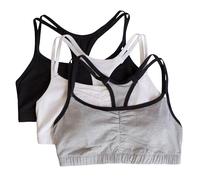 Fruit of the Loom Women's Pack of 3 Spaghetti Sports Bra, Grey Black/White/Black-3 Pack, UK 12
