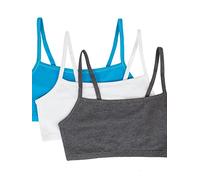 Fruit of the Loom Women's Spaghetti Strap Cotton Sports Bra-All-Day Comfort, Opaque, Charcoal Heather/White/Isazure, UK 10 (Pack of 3)