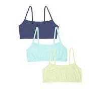 Fruit of the Loom Women's Spaghetti Strap Cotton Sports Bra-All-Day Comfort, Opaque, Lentil/Aruba Blue/Dutch Blue, 32 (Pack of 3)