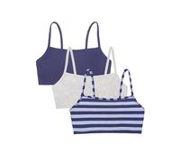 Fruit of the Loom Women's Spaghetti Strap Cotton Sports Bra-All-Day Comfort, Rugby Stripe/Skipper Blue/Heather Grey, 38