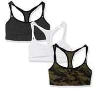 Fruit of the Loom Women's Sport-bh mit Spaghettiträgern, Baumwolle, Pullover Bra, Opaque, Camo/White/Anthracite with Black, 16 (Pack of 3)
