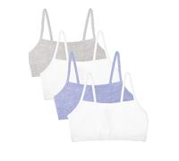 Fruit of the Loom Women's Spaghetti Strap Cotton Sports Bra Spaghetti Strap Cotton Pullover Sports Bra (Pack of 4), Heather Grey/White/White/Blue Heather 4-Pack, 10