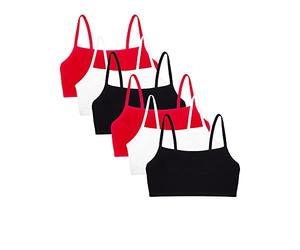 Fruit of the Loom Women's Spaghetti Strap Cotton Sports Bra Value Pack, Black Hue/Black Hue/White/White/Red Hot/Red Hot, 38