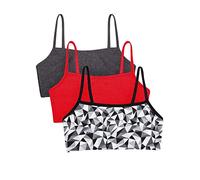 Fruit of the Loom Women's Sport-bh mit Spaghettiträgern, Baumwolle, Pullover Bra, Opaque, Kaleidoscope/Anthracite/Red Hot, 10 (Pack of 3)