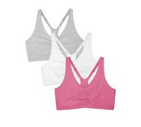Fruit of the Loom Women's Sports Bra (Pack of 3), Neon Pink/White/Grey, UK 10