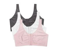 Fruit of The Loom Women's Sports Bra with Front Closure, Cotton Blend, Easy Fit and Good Support, Blushing Rose/Anthracite/White, Pack of 3, 18