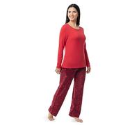 Fruit of the Loom Women's Sueded Jersey Crew Top and Fleece Pant Sleep Set, Red/Starry Sky, XL