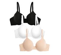 Fruit of the Loom Women's T-Shirt Bra, Opaque, Black Hue/Sand/White, 38A (Pack of 3)