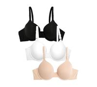 Fruit of the Loom Women's T-Shirt Bra, Black/Sand/White, 34A (Pack of 3)