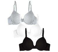 Fruit of the Loom Women's T-Shirt Bra, Black/White/Grey Heather, 34A (Pack of 3)