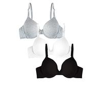 Fruit of the Loom Women's T-Shirt Bra, Opaque, Black/White/Grey Heather, 36B (Pack of 3)