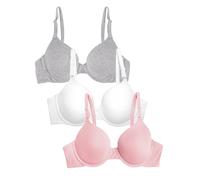 Fruit of the Loom Women's T-Shirt Bra, Opaque, Blushing Rose/White/Grey Heather, 36D (Pack of 3)
