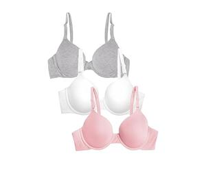 Fruit of the Loom Women's T-Shirt Bra, Opaque, Blushing Rose/White/Grey Heather, 42C (Pack of 3)