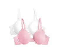 Fruit of the Loom Women's T-Shirt Bra, Opaque, White/Blushing Rose, 36D (Pack of 2)