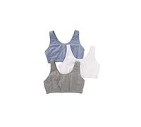 Fruit of the Loom Women's Tank Style Sports Bra - 3 Pack 9012 34 Grey/White/Blue, Grey/White/Blue, 34