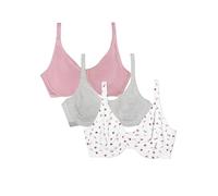 Fruit of the Loom Women's Unlined Underwire Bra-Cotton & Spandex Blend for Natural Shape and Flexibility Full Coverage, Opaque NA, Dancing Rosebuds/Lilas/Grey, 38DD (Pack of 3)