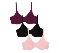 Fruit of The Loom Women's Unlined Underwire Bra - Cotton & Spandex Blend for Natural Shape and Flexibility, Purple Velvet/Blushing/Black, 42D