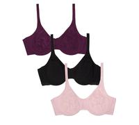 Fruit of the Loom Women's Unlined Underwire Bra-Cotton & Spandex Blend for Natural Shape and Flexibility, Purple Velvet/Blushing/Black, 36DD
