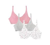 Fruit of the Loom Women's Unlined Underwire Bra-Cotton & Spandex Blend for Natural Shape and Flexibility Full Coverage, 0.5 inches, Dancing Rosebuds/Lilas/Grey, 42C (Pack of 3)