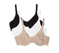 Fruit of the Loom Women's Cotton Stretch Extreme Comfort Bra T-Shirt, Black Hue/Sand/White, 38D (Pack of 3)