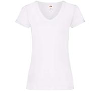 FRUIT OF THE LOOM Women's V-neck Valueweight T Shirt, White, M UK