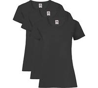 Fruit of the Loom Women's Valueweight T-Shirt 3 Pack Regular Fit Plain Crew Neck Short Sleeve T - Shirt, Black (Black), 16 (Manufacturer Size:XL/16)