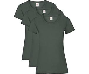 Fruit of the Loom Women's Valueweight T-Shirt 3 Pack Regular Fit Plain Crew Neck Short Sleeve T - Shirt, Green (Bottle Green), 8 (Manufacturer Size: X-Small/8)