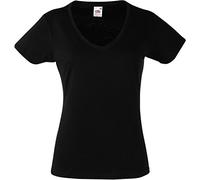 Fruit of the Loom Women's Valueweight V-Neck T Lady-fit T-Shirt, Black (Black 101), M