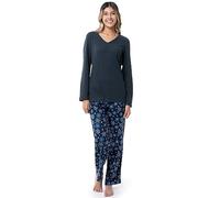 Fruit of the Loom womens Waffle V-neck Top and Flannel Pant Sleep Set, Midnight Blue/Starflake, M