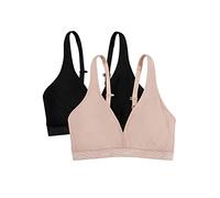 Fruit of the Loom Women's Wirefree Cotton Bralette Bra, Opaque, Black Hue/Sand, 34DD