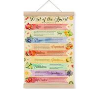 Fruit of the Spirit Wall Art Hanging Poster, Bible Verse Scripture Hanging Banner Christian Wall Kitchen Decor, Religious Inspirational Quote Wooden Poster Hanger Frame, for Home Office12x16 Inches