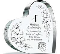Fruit or Flowers Anniversary Plague Gifts for Husband Wife - Home is a Person - Happy 4th Wedding Anniversary Present for Partner, 100mm x 100mm Acrylic Heart Keepsake for Fourth Anniversaries