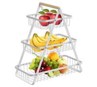 Fruit Organizer Stand - Countertop Fruit Basket Bowl for Kitchen | 3 Tiers Rectangle Detachable Fuit Stand Display with Wood Handle | Living Room Table Storage for Bread, Snack, Veggies, Fruit, Gadget