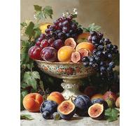 Fruit Paint by Numbers for Adults Plate Paint by Numbers Kits on Canvas with 3 Brush and Acrylic Paints, 5D DIY Color Oil Painting Craft Kits for Adults UK with Frame for Home Wall Decor 28x38in F-777