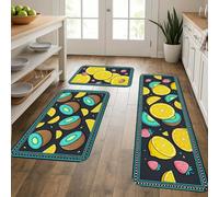 Fruit Pattern Kitchen Mats for Floor, Colorful Citrus and Kiwi Design Soft Mats, Summer Cushioned Comfort Washable Decor Rugs for Kitchen Sinks Laundryroom Bathroom 3pcs