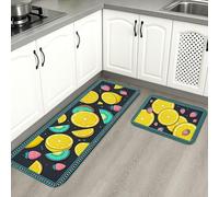 Fruit Pattern Kitchen Mats for Floor, Colorful Citrus and Kiwi Design Soft Mats, Summer Cushioned Comfort Washable Decor Rugs for Kitchen Sinks Laundryroom Bathroom 2pcs