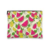 Fruit Pattern Makeup Bag, Playful Watermelon and Lemon Cosmetic Pouch for Women, Portable Canvas Zipper Organizer, Summer Travel Toiletry Bag, Peach, 7x9 Inch, Fruit