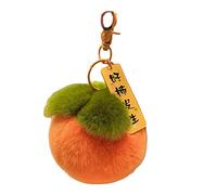 Fruit Persimmon Keychain Soft Fluffy Keychains Cute Plush Key Rings Faux Fur Keyring Pompom Keychain Decoration (orange)