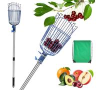 Fruit Picker 3.47M, Fruit Picker Tool with Adjustable Stainless Steel Pole and Basket, Long Handle Grabber Catcher with Foam Pad for Picking Lemon Pear Orange Avocado Peach Citrus