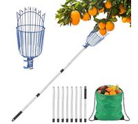 Fruit Picker, Fruit Grabber Tool with 3.47m Telescopic Stainless Steel Pole and Basket, Fruits Catcher Berry Picker for Picking Lemon Pear Orange Avocado Peach Citrus