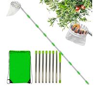 Fruit Picker Pole with Basket - Extendable Telescopic Pole with Metal Fruit Picking Head | High Reach Tool for Pear, and Peach Harvesting, Lightweight Pole for Citrus and Orchard Fruit Trees