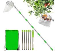 Fruit Picker Pole with Basket - Extendable Telescopic Pole with Metal Fruit Picking Head | High Reach Tool for Pear, and Peach Harvesting, Lightweight Pole for Citrus and Orchard Fruit Trees