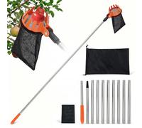 Fruit Picker Tool with 4m Telescopic Stainless Steel Pole, 10-Section Apple Cherry Plum Pear Peach Harvester, Lightweight Tree Grabber with 2 Fabric Bags & 1 Storage Bag